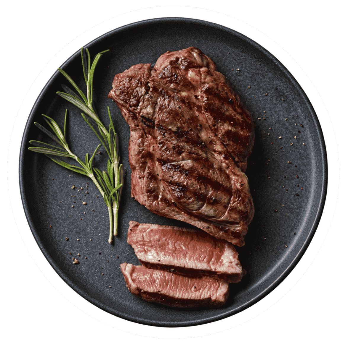 Grilovaný steak s rozmarínom na tmavom tanieri